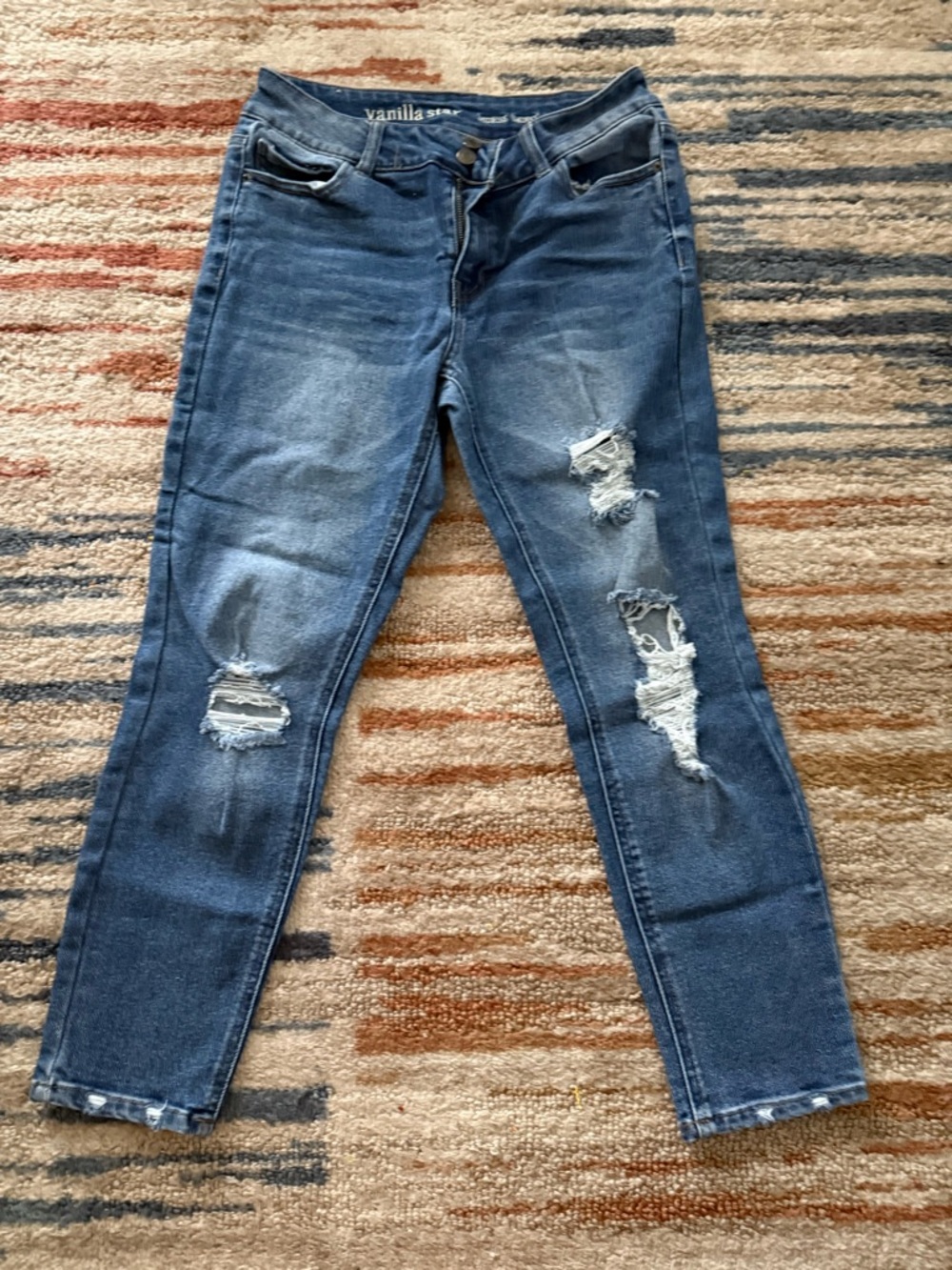 Vanilla Star Slim Distressed Skinny Jeans - Dark Blue